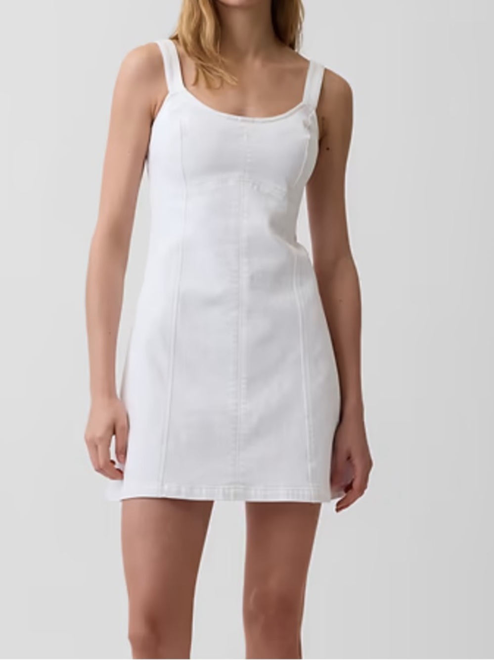Denim Paneled Mini Dress white